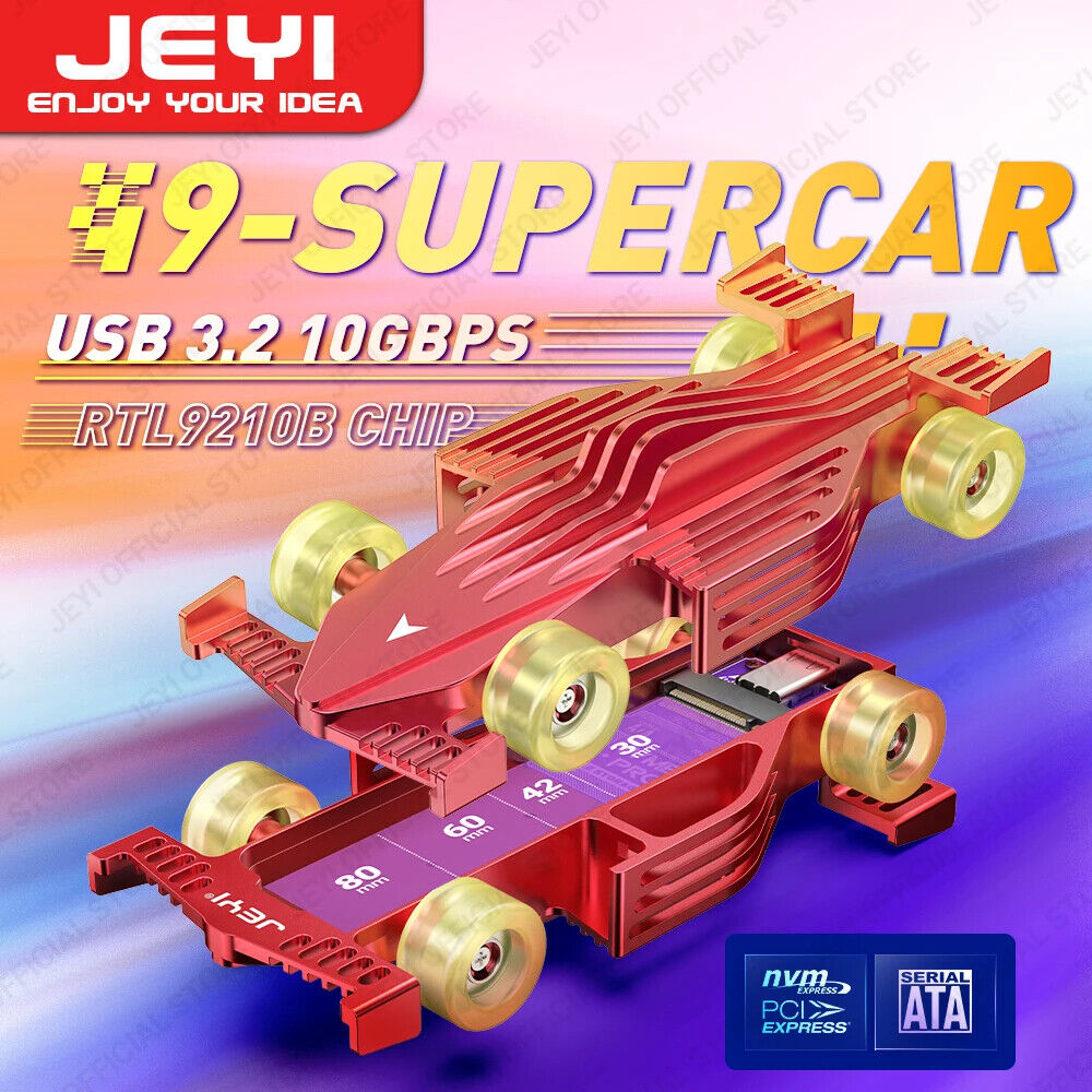 JEYI Supercar NVMe SATA  M.2 SSD Enclosure Aluminum USB3.2 Gen2 10Gbps 