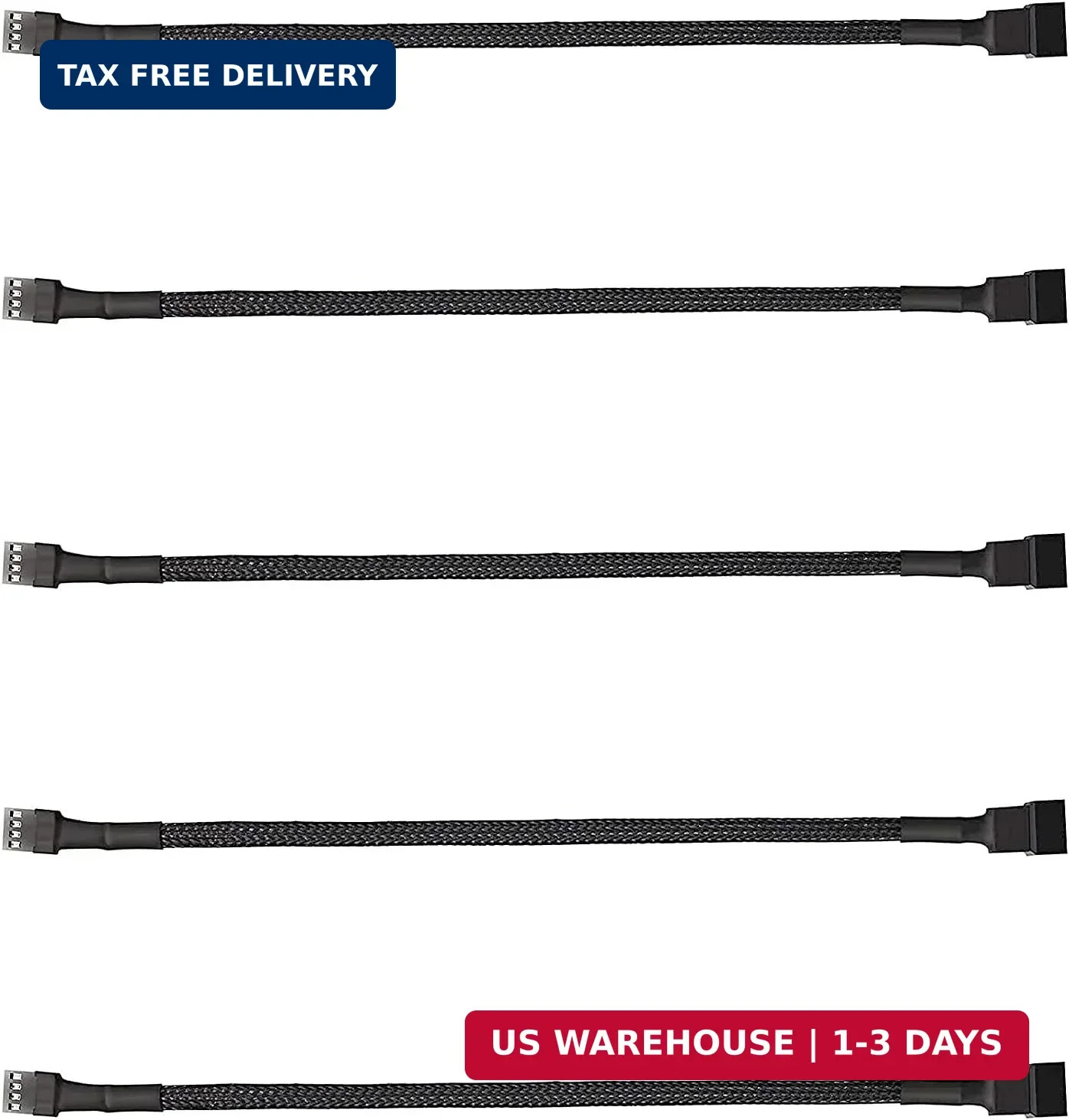 ThreeBulls 5 Pack 4-Pin PWM Fan Splitter Cable, Sleeved Braided 1 to 1,5