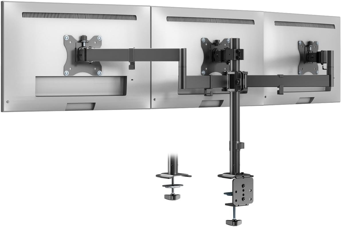Triple Monitor Desk Mount Stand for 13-27 Inch Screens VESA 75/100mm Adjustable