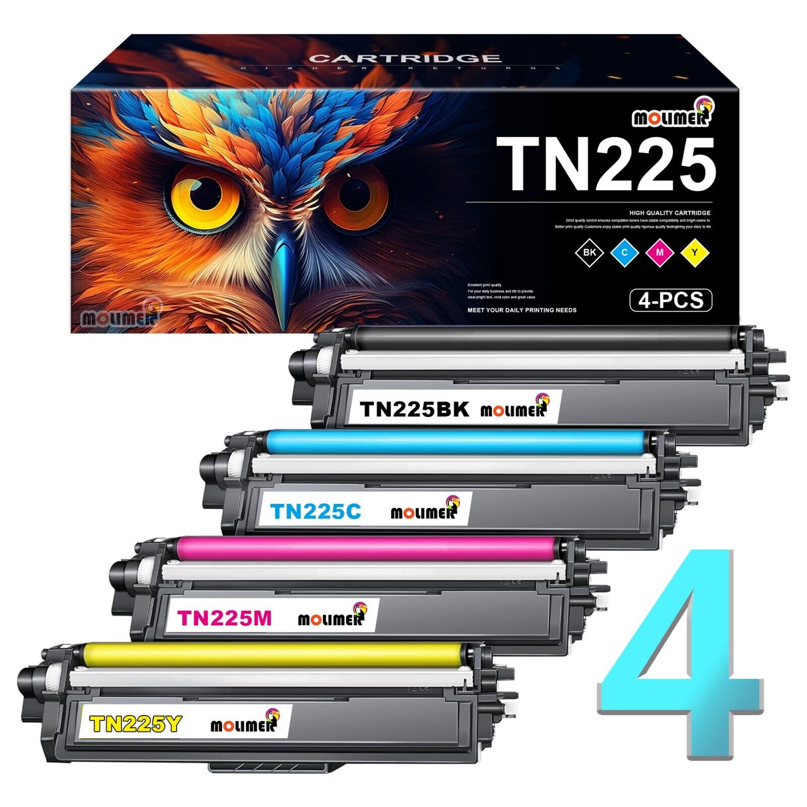 TN225 Toner Cartridge Replacement for Brother HL-3140CW HL-3170CDW 3180CDW 4 PK