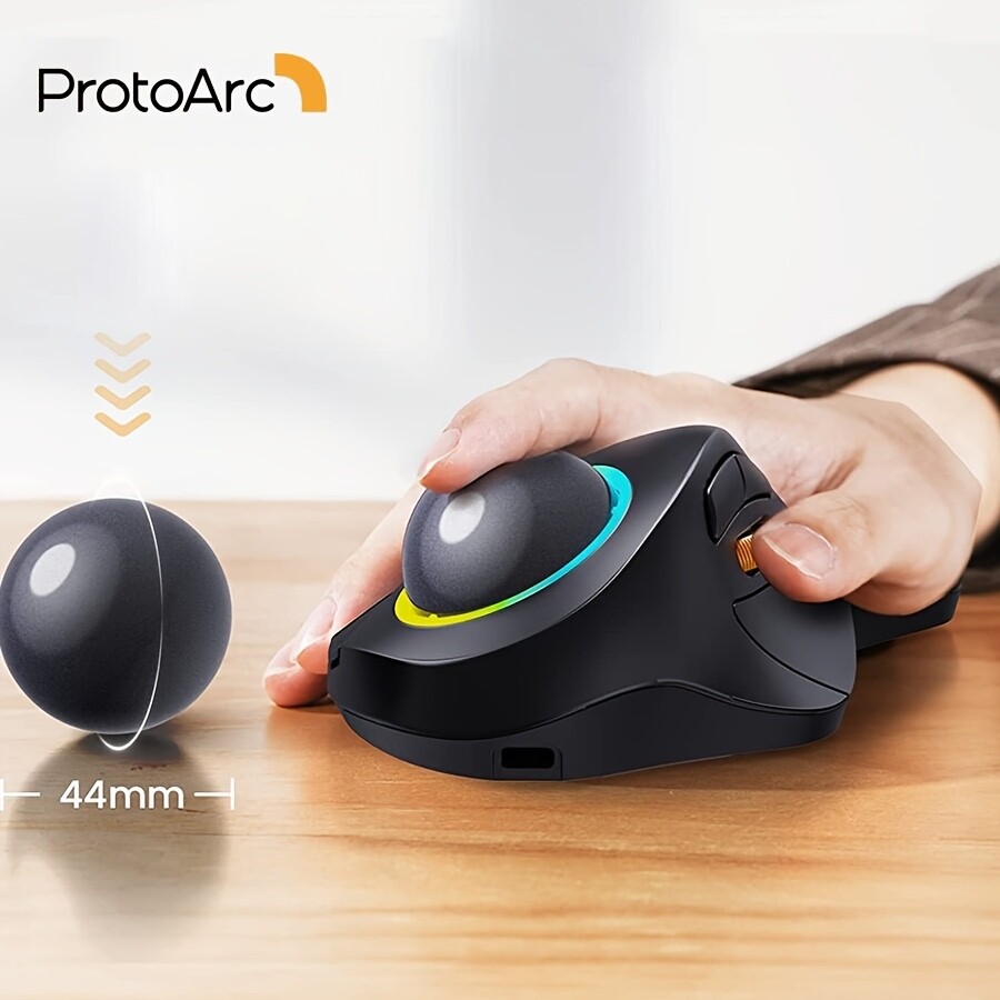 EM03 Wireless Trackball Mouse with RGB & Finger-Operated Control