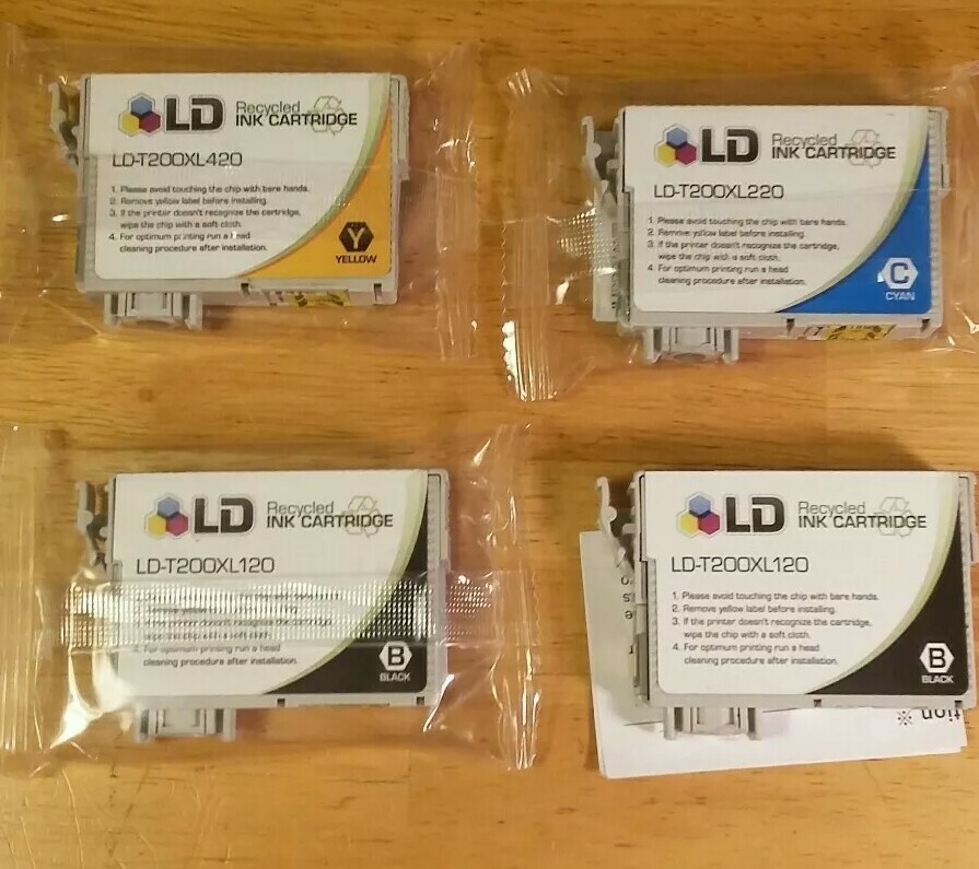 LD 4pk Reman Cartridges for Epson 200 Ink T200XL * 2 black, 1 yellow, 1 cyan*