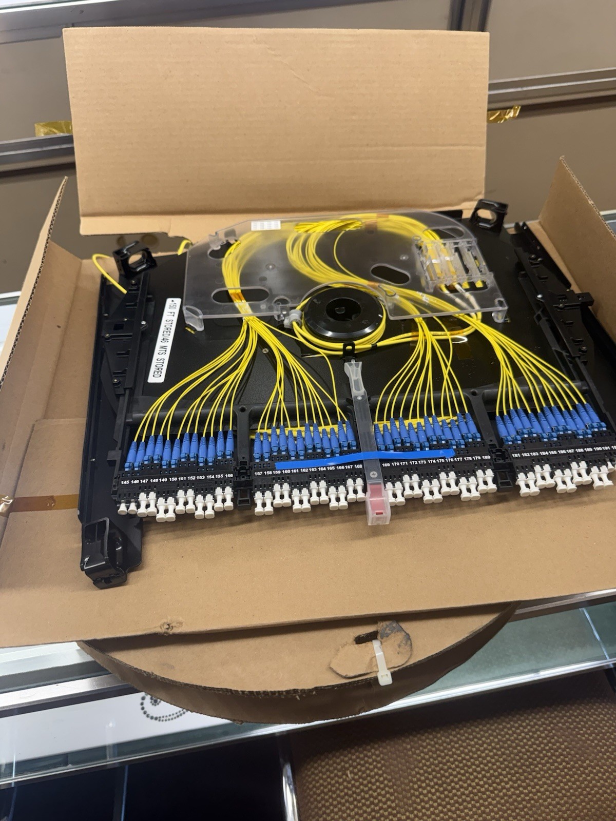 CommScope Loaded Fiber Optic Cable Shelf Patch Panel 150 Ft Stored 46 Mts Stored