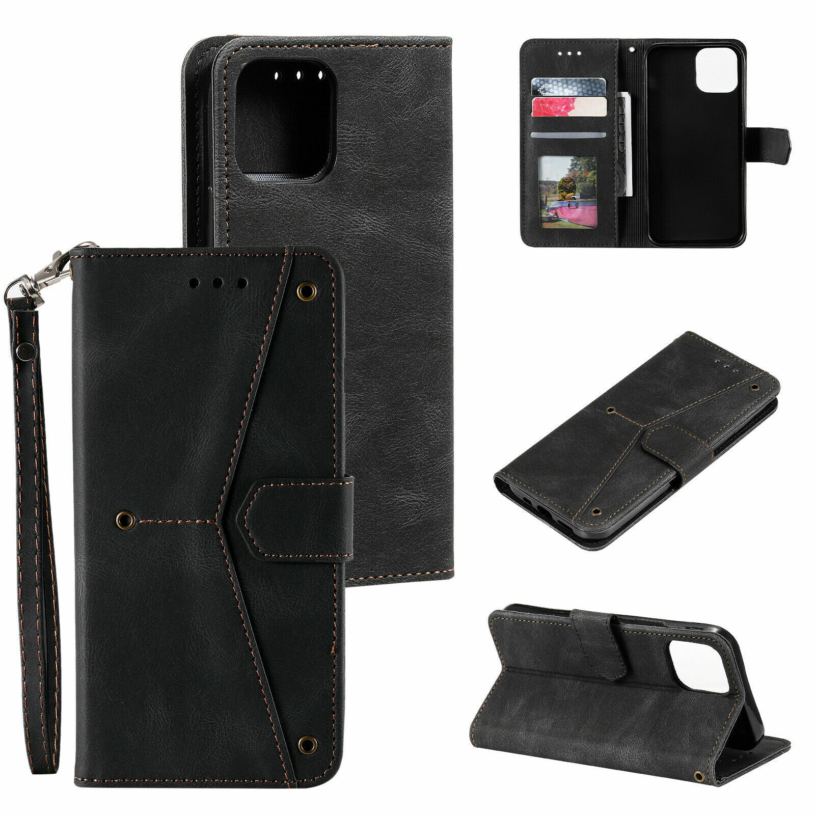 Luxury Strap Splice Leather Flip Wallet Cover Case For 16 15 14 11 12 13 Pro Max