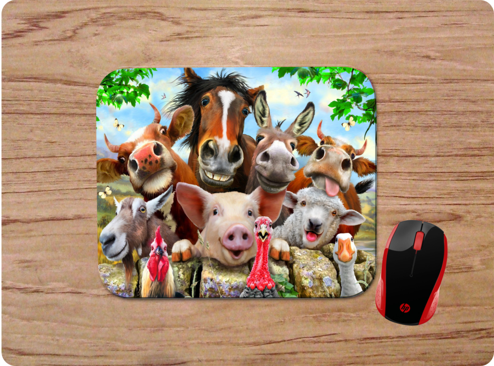 FUNNY FARM ANIMALS SELFIE CUSTOM NONSLIP PC DESK MAT MOUSE PAD HOME SCHOOL
