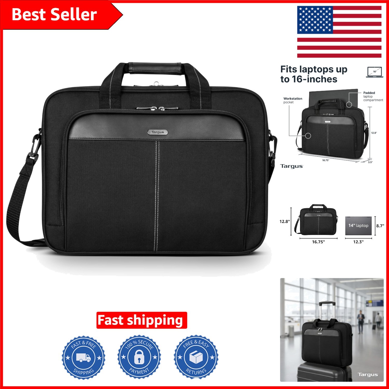 15-16 Inch Slim Lightweight Laptop Briefcase - Stylish and Protective Carrying
