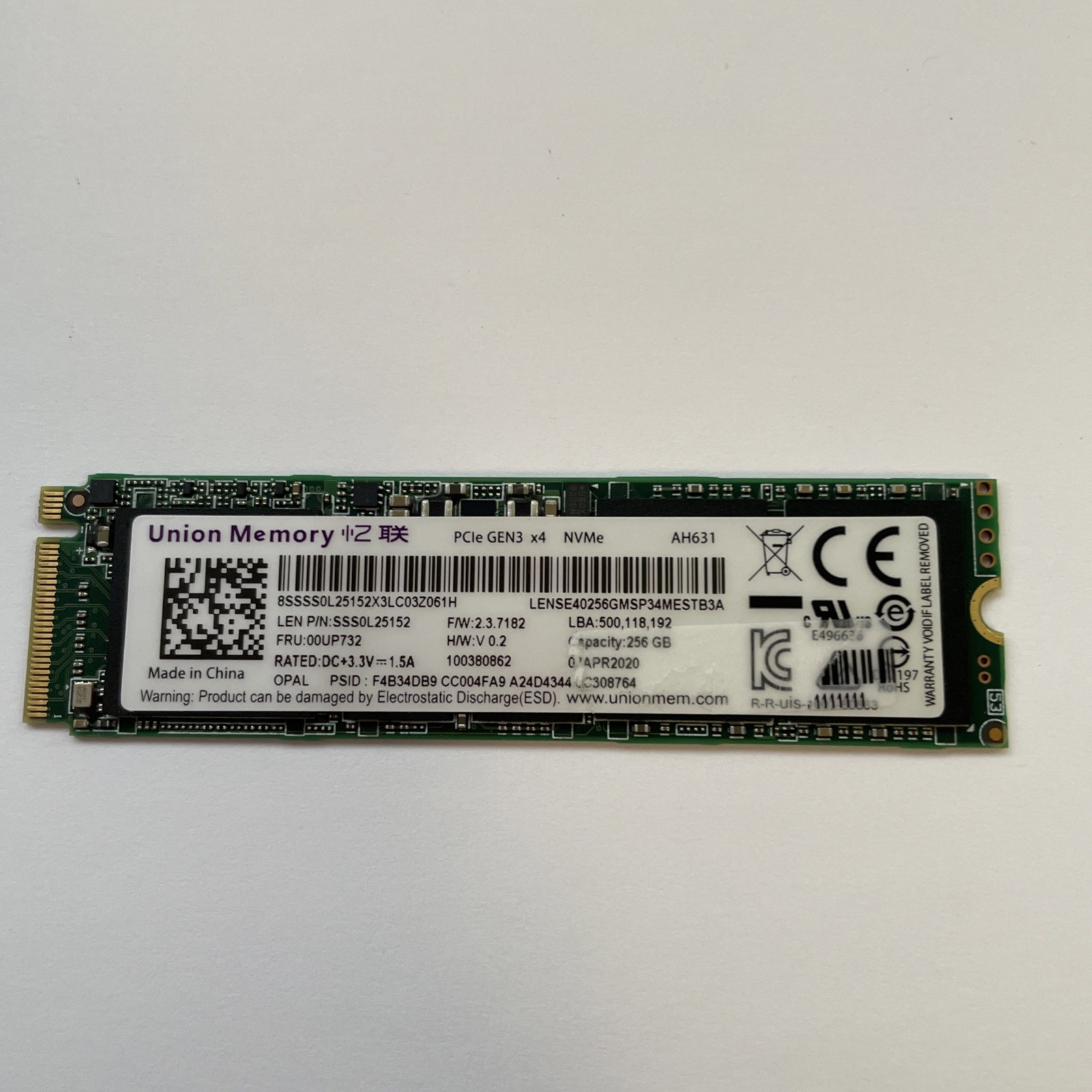 Union Memory 256GB NVMe M.2 PCIe Gen3 SSD Solid State Drive SSS0L25152 Lenovo