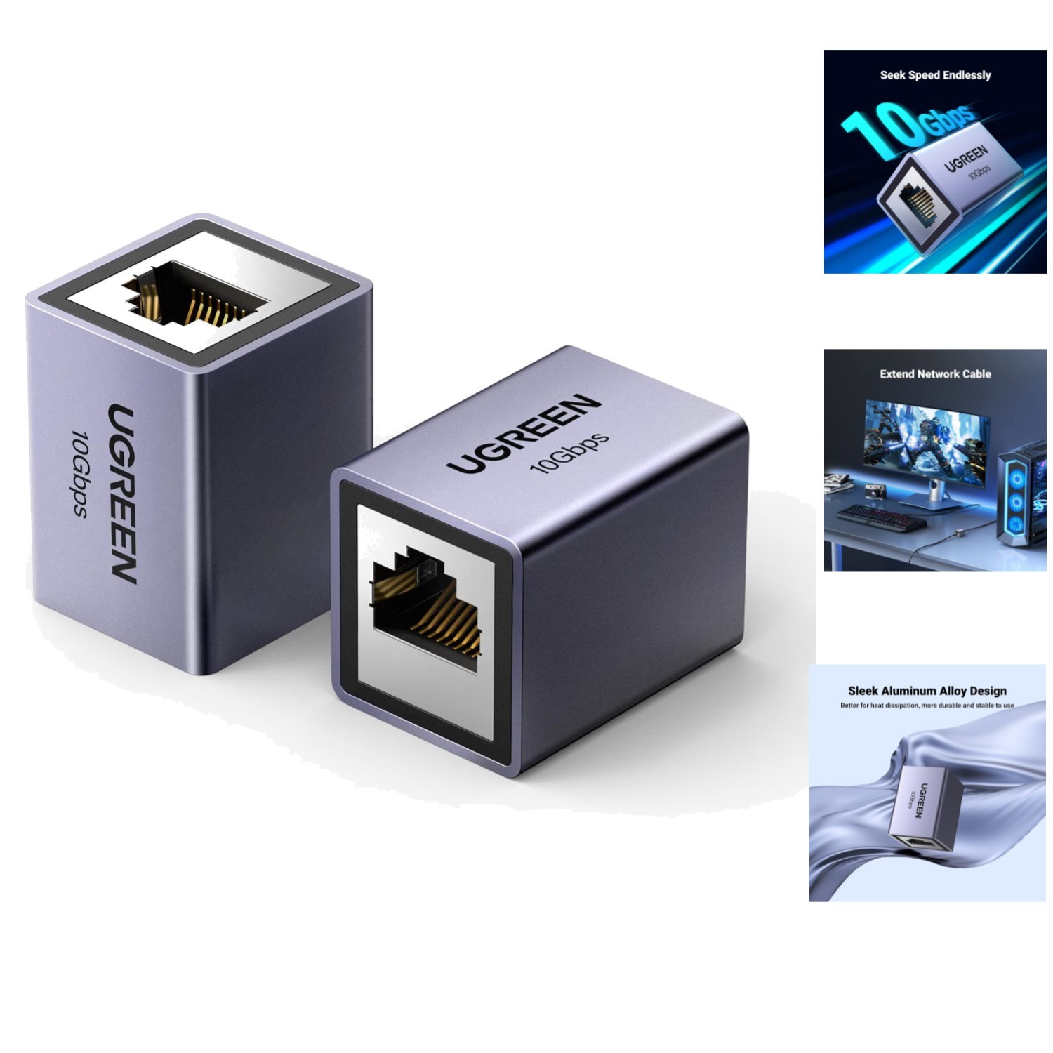 10Gbps Ethernet Coupler - Space Grey Aluminum for Cat5 to Cat8 Cables