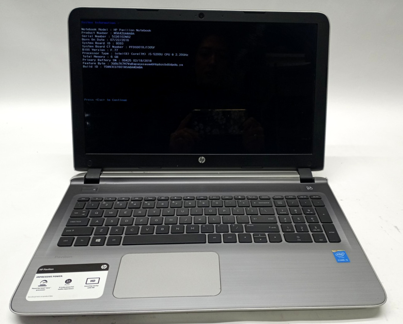 HP Pavilion 15-AB165US Intel Core i5-5200U@2.20GHz 6GB RAM No HDD No OS SD060*