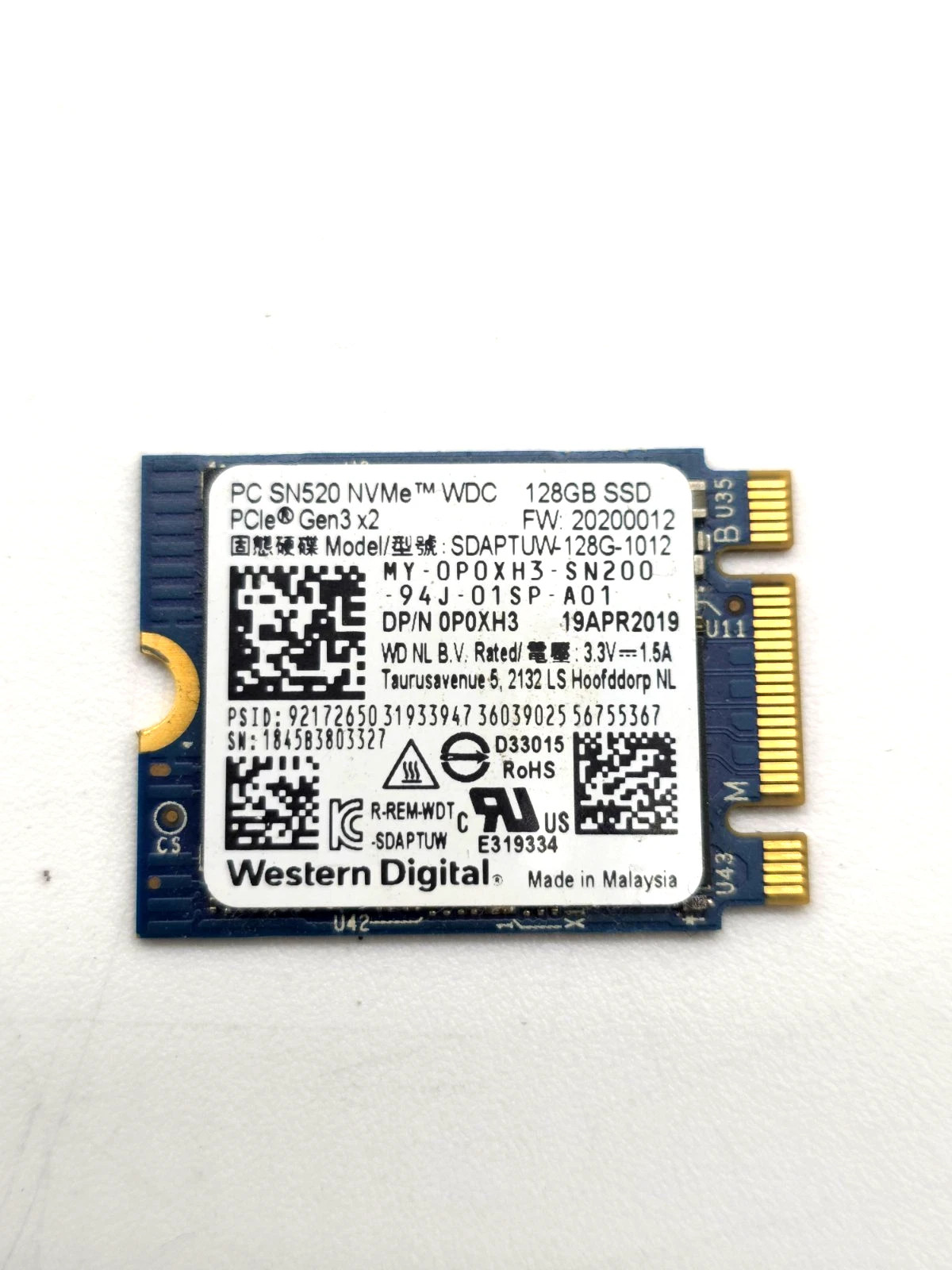WESTERN DIGITAL 128GB SSD SN520 NVME PCIE GEN3 - BLUE