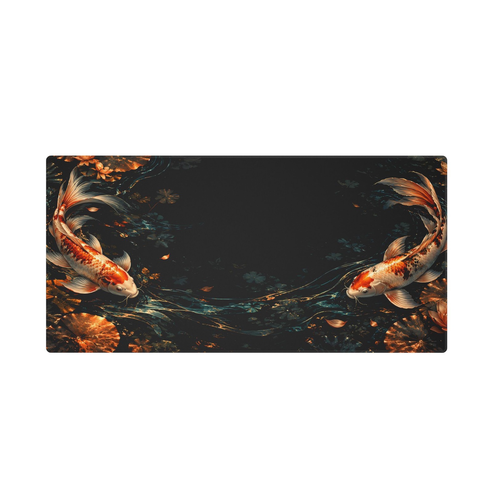 Obsidian Koi Fish Desk Mat Stitched Edge Gaming Mouse Pad 5 Sizes