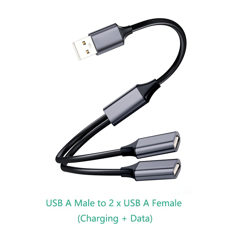 USB A / USB C Male to Dual USB Female Charging Data OTG Adapter Y-Splitter Cable