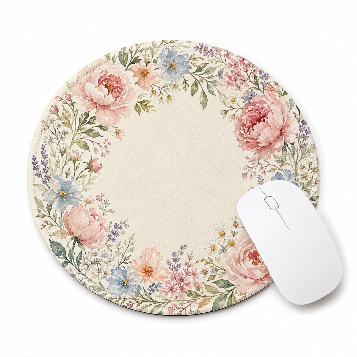 Cute Pink Floral Round Pad for Desk