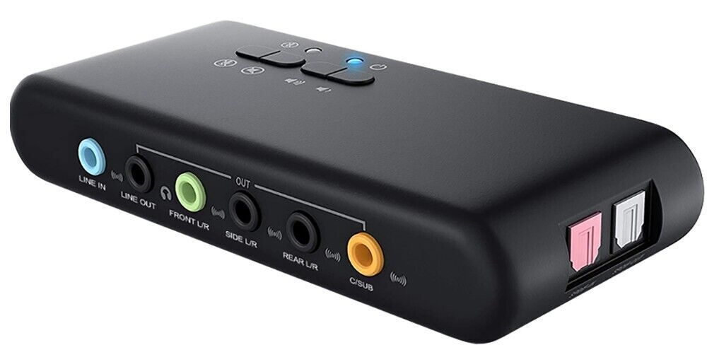 External Digital Sound Box 7.1 Surround 8 Channels w/SPDIF Input And  Mic Inputs