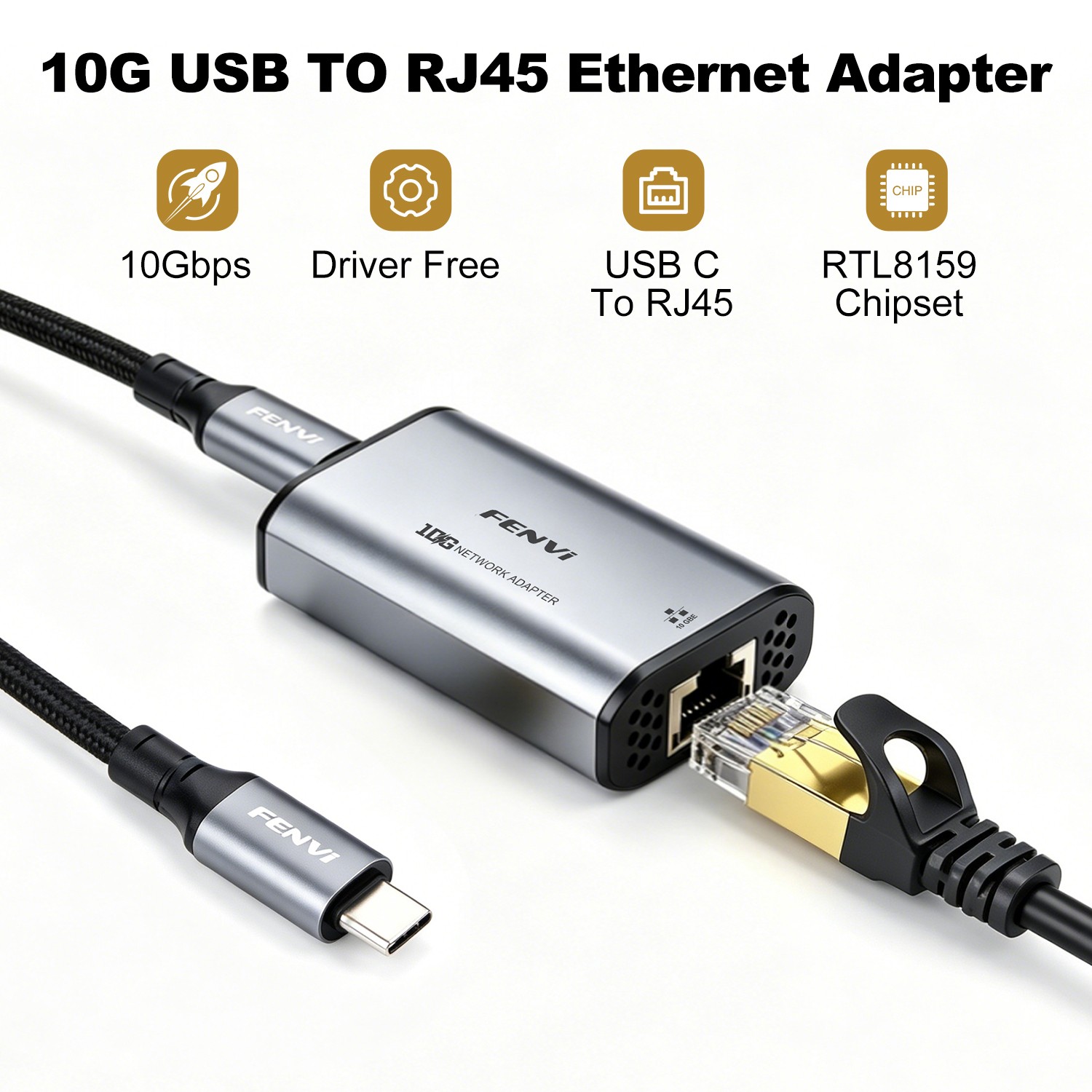 10Gbps Realtek RTL8159 Ethernet Adapter USB3.2 Type-C RJ45 Network Dongle Crad