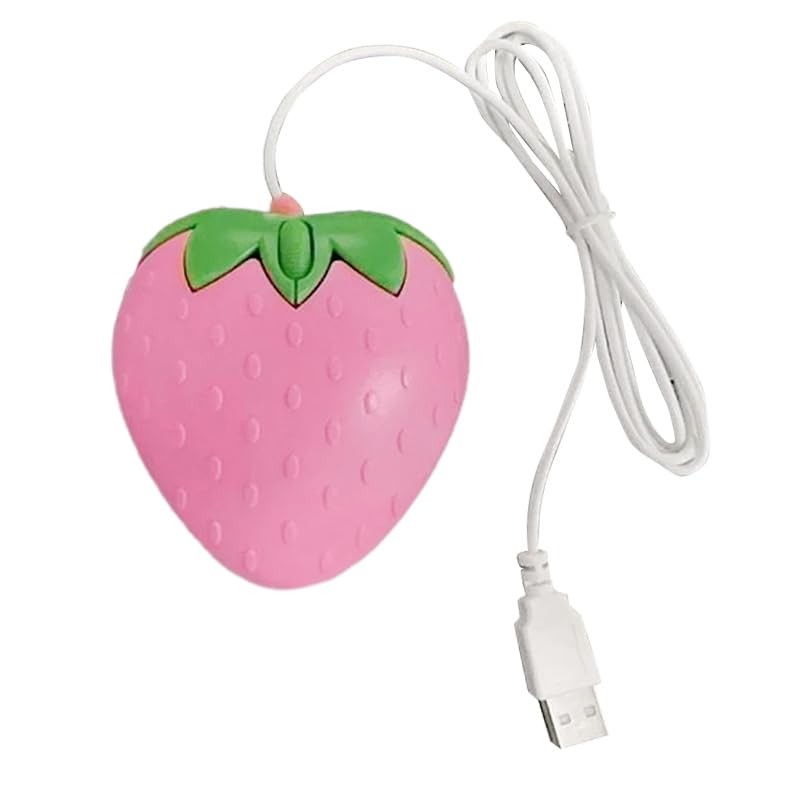 Strawberry USB Corded Mouse Small Optical PC Computer Game Mouse for Girls, rosy