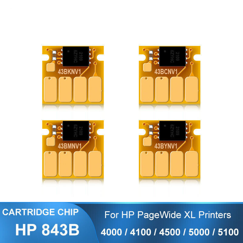 4PCS HP 843B Ink Cartridge Chip Fits PageWide XL4000 4100 4500 5000 5100