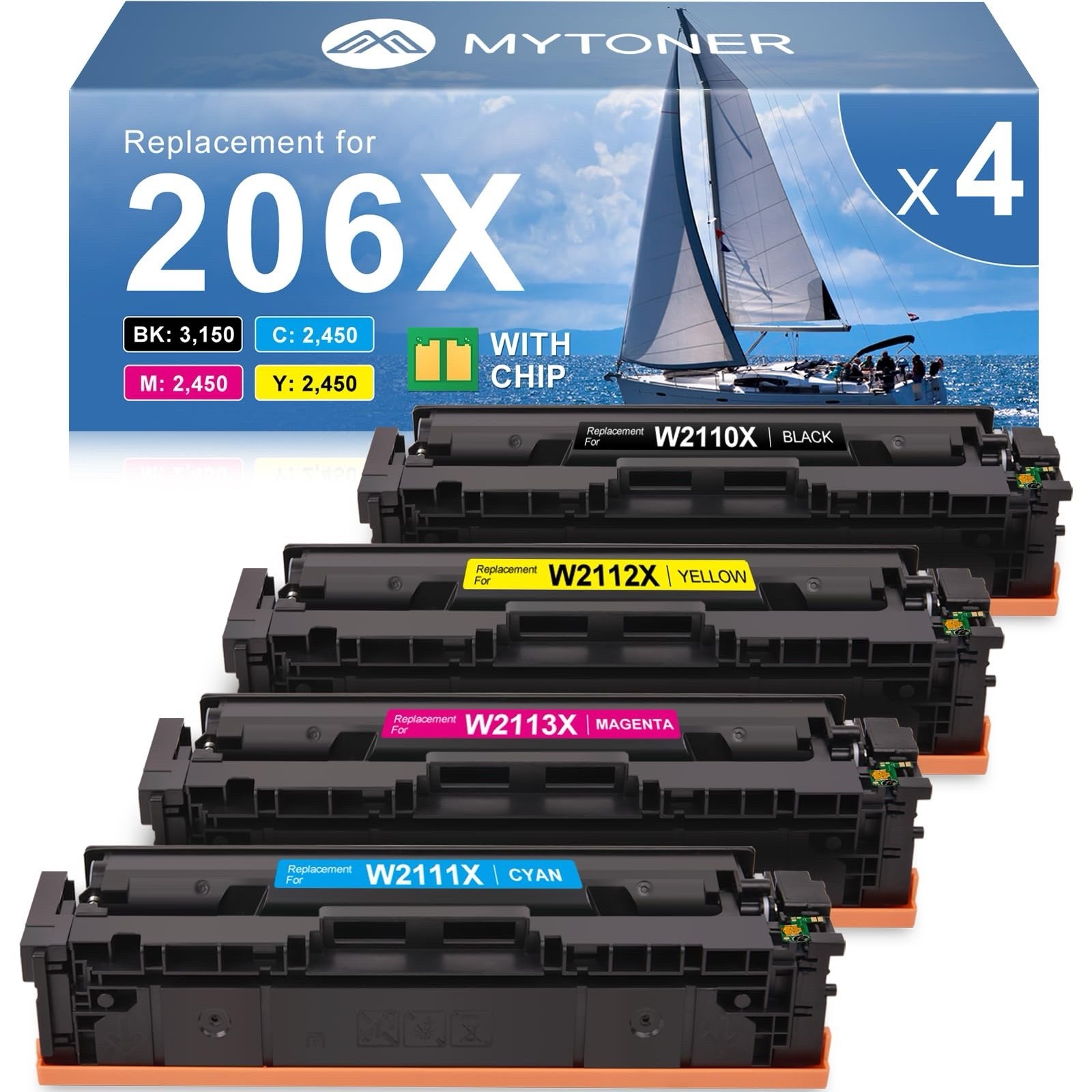 MYTONER 206X 4-Pack High Yield Toner w/ Chip for HP Color Pro MFP Printers