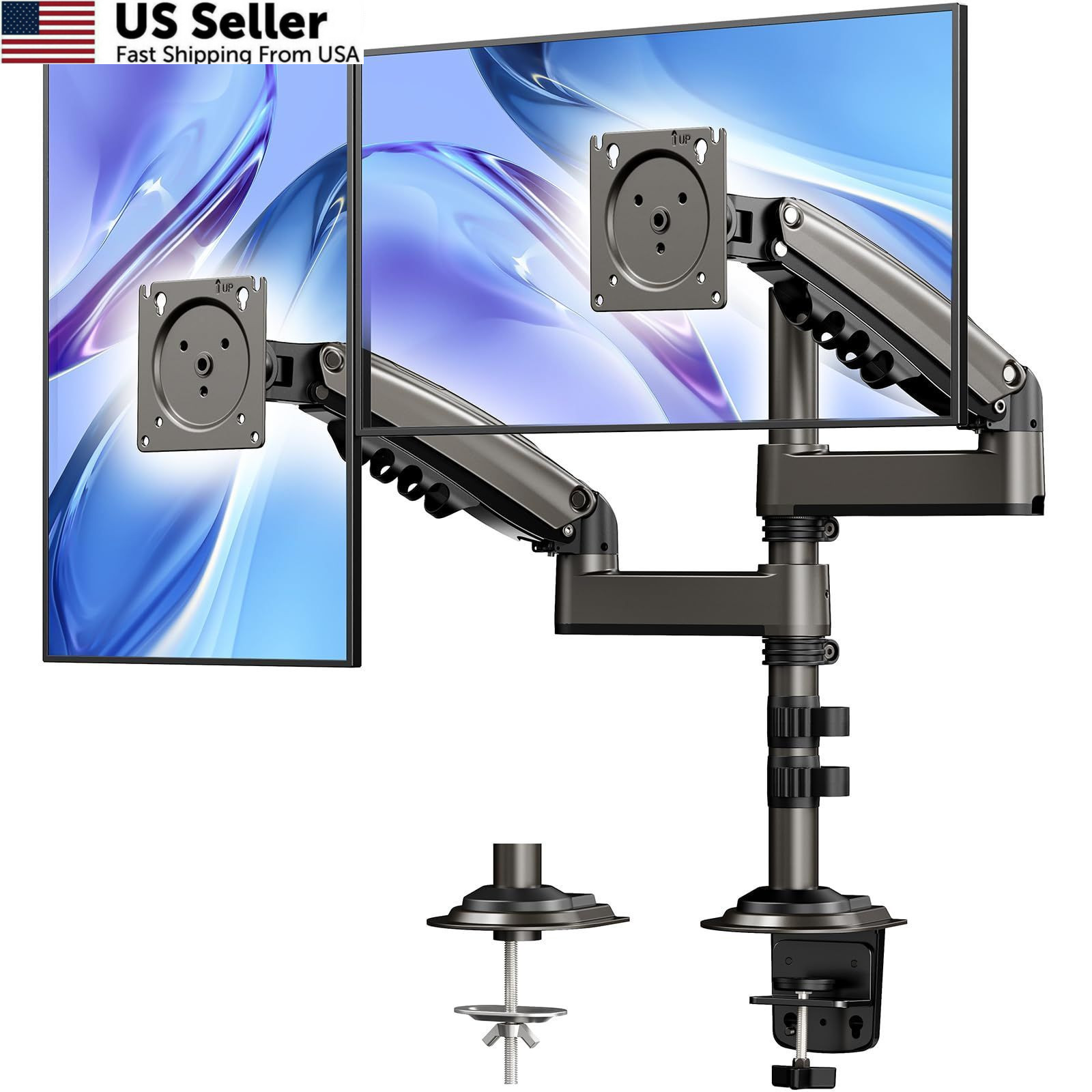 HUANUO 17-32 Inch Dual Monitor Stand, Vertical 17"-32", Black