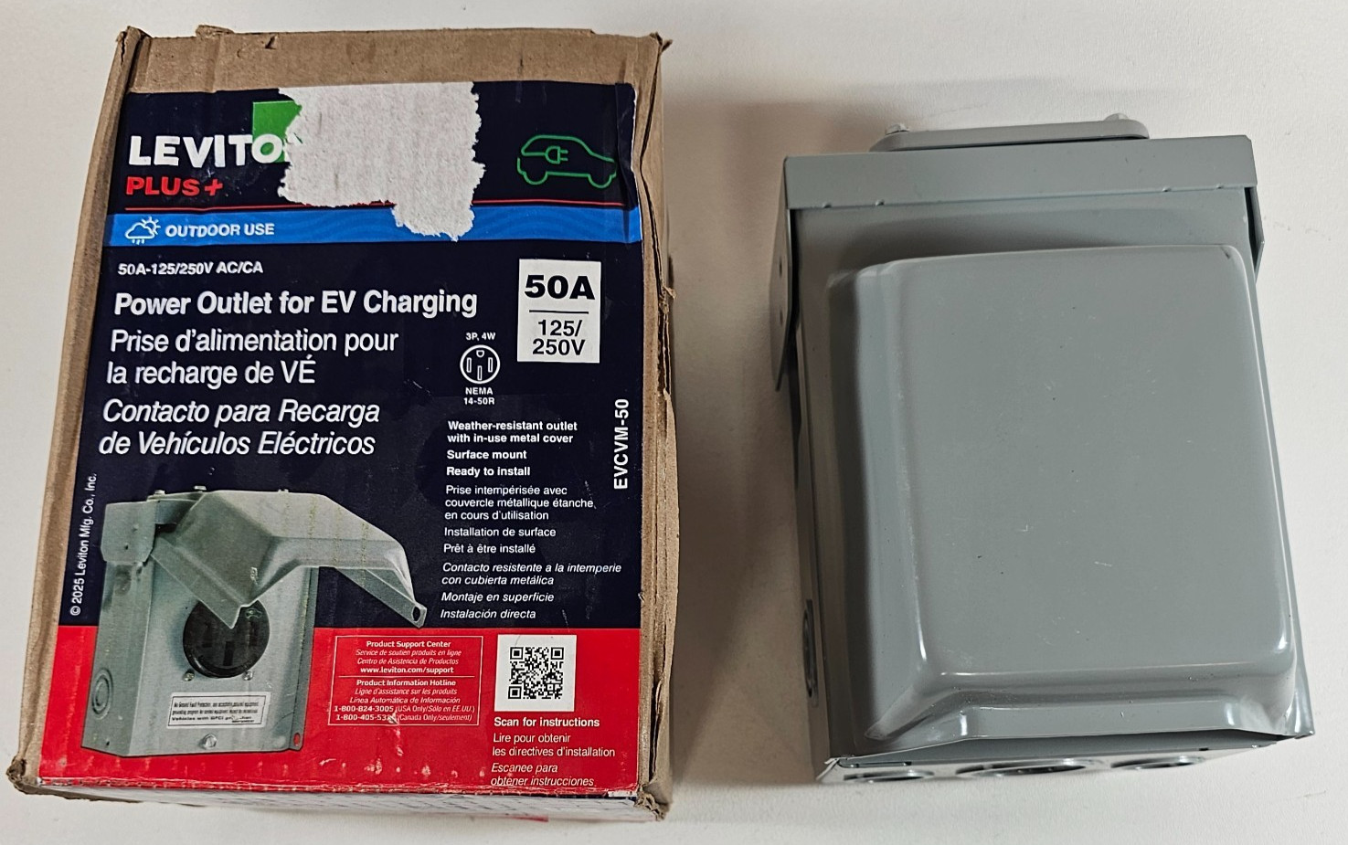 Leviton Plus R01-EVCVM-50 EV Charging Power Outlet 50A 125/250V NEMA 14-50R