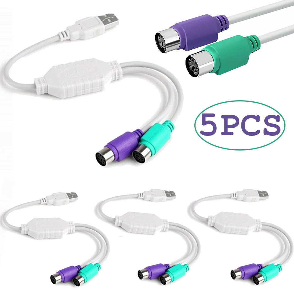 5x Dual PS2 Female to USB Male Converter Adapter Cable for Mouse Keyboard
