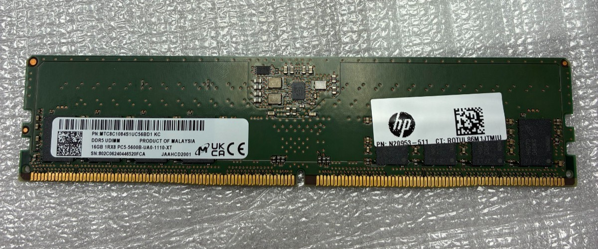 Micron HP DDR5 16GB 1Rx8 PC5-5600B unbuffered MTC8C1084S1UC56BD1  N20953-511