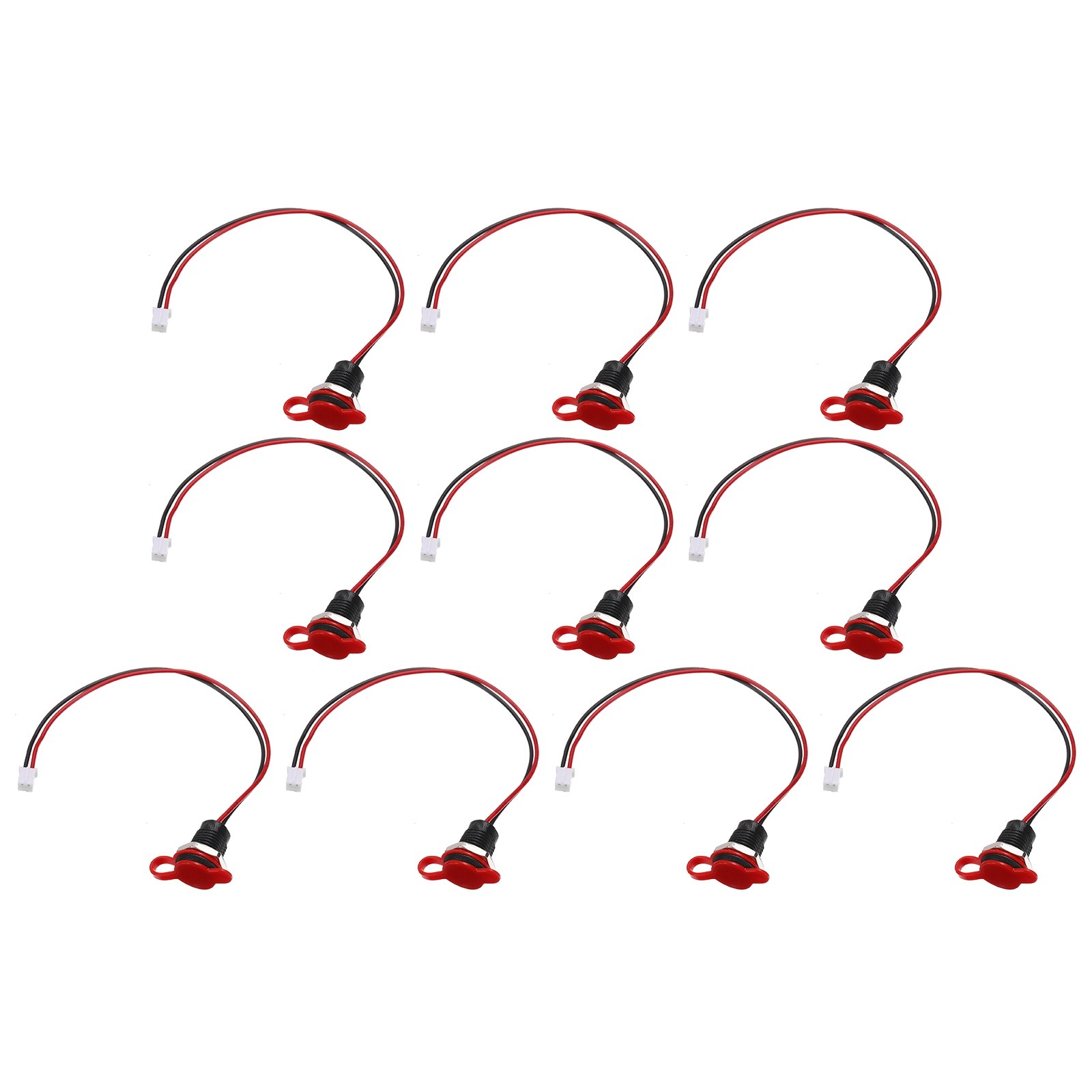 10Pcs, Type-C Black Round Threaded USB-C Female Socket to PH2.0 w/ Red Cover