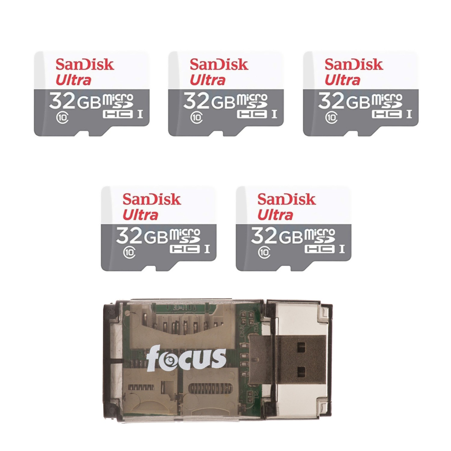 SanDisk Ultra 32GB 100MBs UHSI Class 10 microSDHC Card 5 Pack Bundle