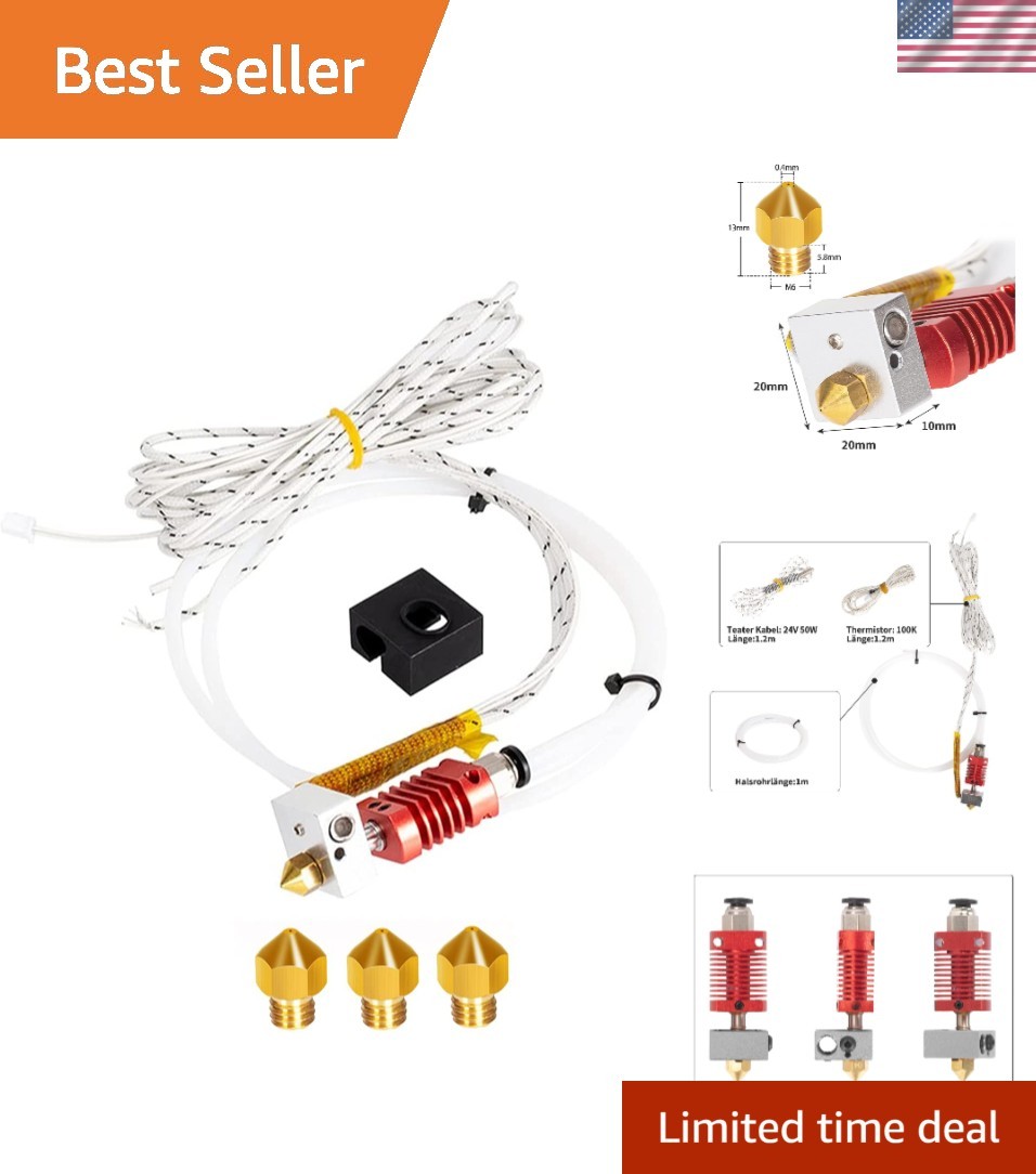 Complete MK10 Hotend Kit: Leak-Proof 0.4mm Nozzle & Aluminum Heating Block