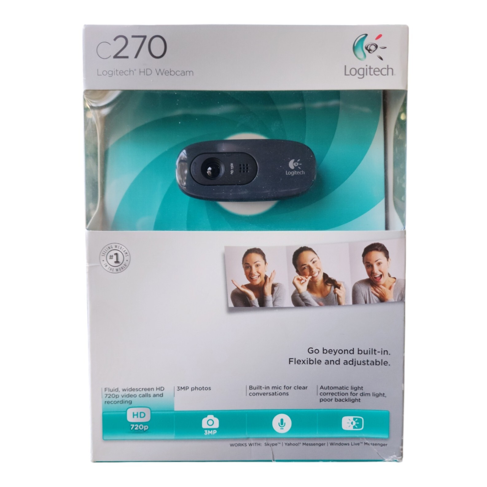 Logitech C270 HD 720P Webcam USB HD Video Calls Widescreen Mic Face Tracking 