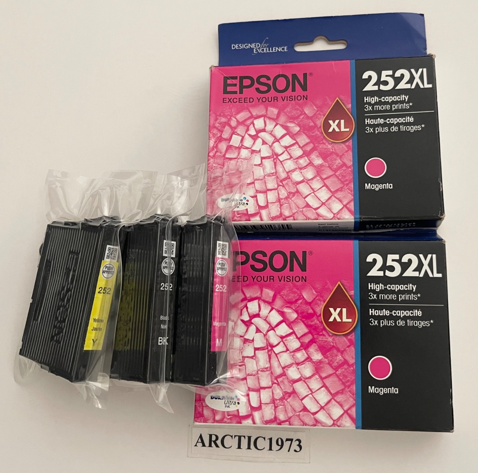 GENUINE OEM EPSON 252XL (2x Magenta) 252 (Yellow, Black, Magenta) Ink Cartridge