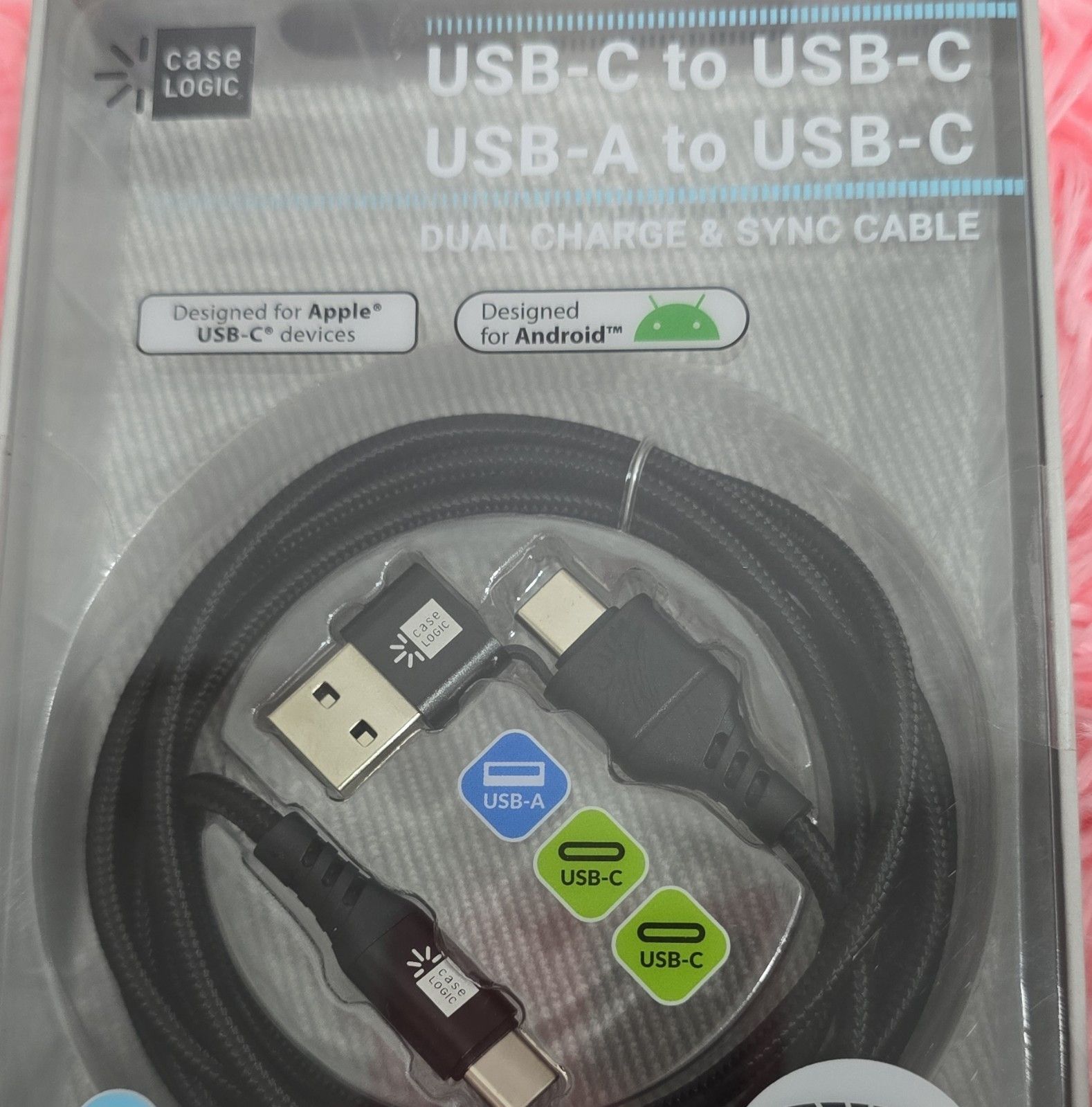 Case Logic Dual USB-A/USB-C to USB-C Fast Charging Cable Black 6 ft 1:2