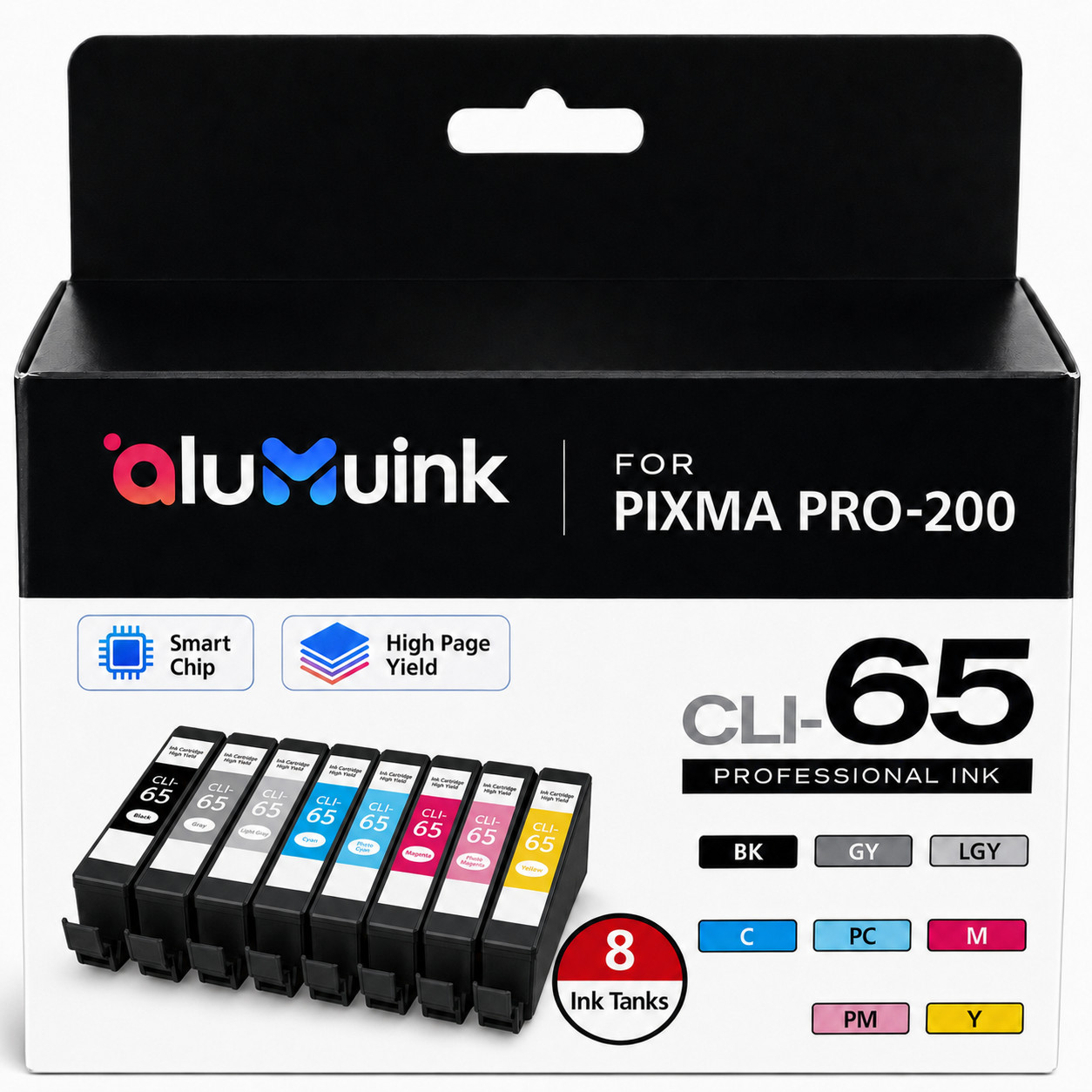 CLI-65 Ink Cartridge for PIXMA PRO-200 PIXMA PRO-200S Y/C/B/M/PC/PM/LGY/GY