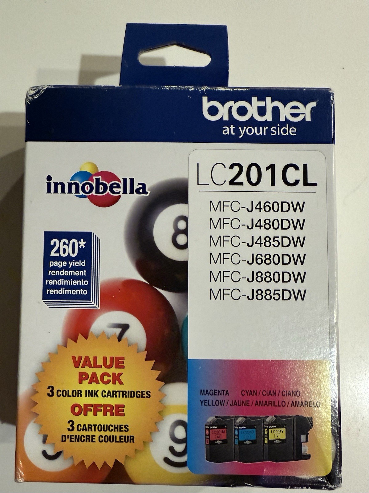 Brother LC201CL Ink Cartridge Yellow Cyan Magenta 3 Color Pack NEW exp: 6/2024 