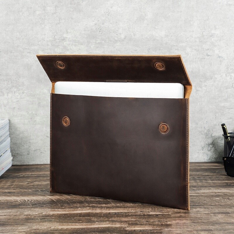 Vintage Real Leather Magnetic Closure Laptop Sleeve Case for MacBook Air 15”
