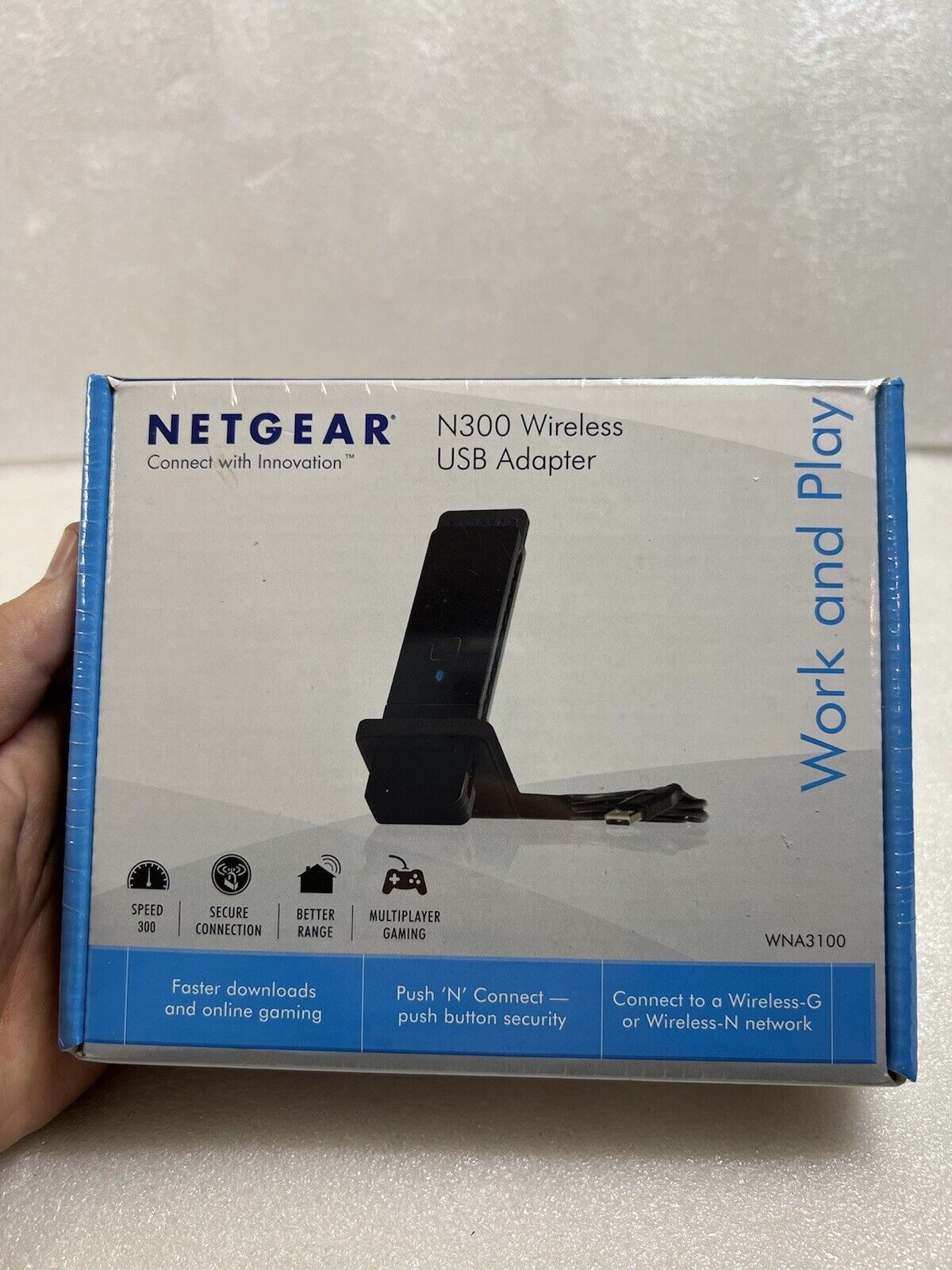 NEW SEALED NetGear WNA3100 Wireless N-300 USB Wifi USB Adapter with Cradle