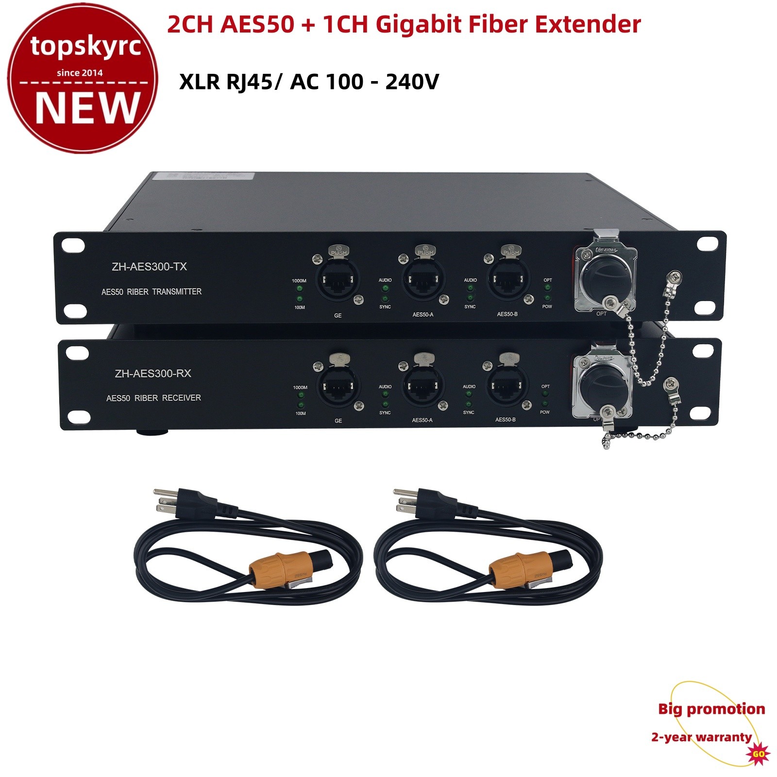 2CH AES50 + 1CH Gigabit Fiber Extender 10KM Digital Audio Transmitter 100-240V