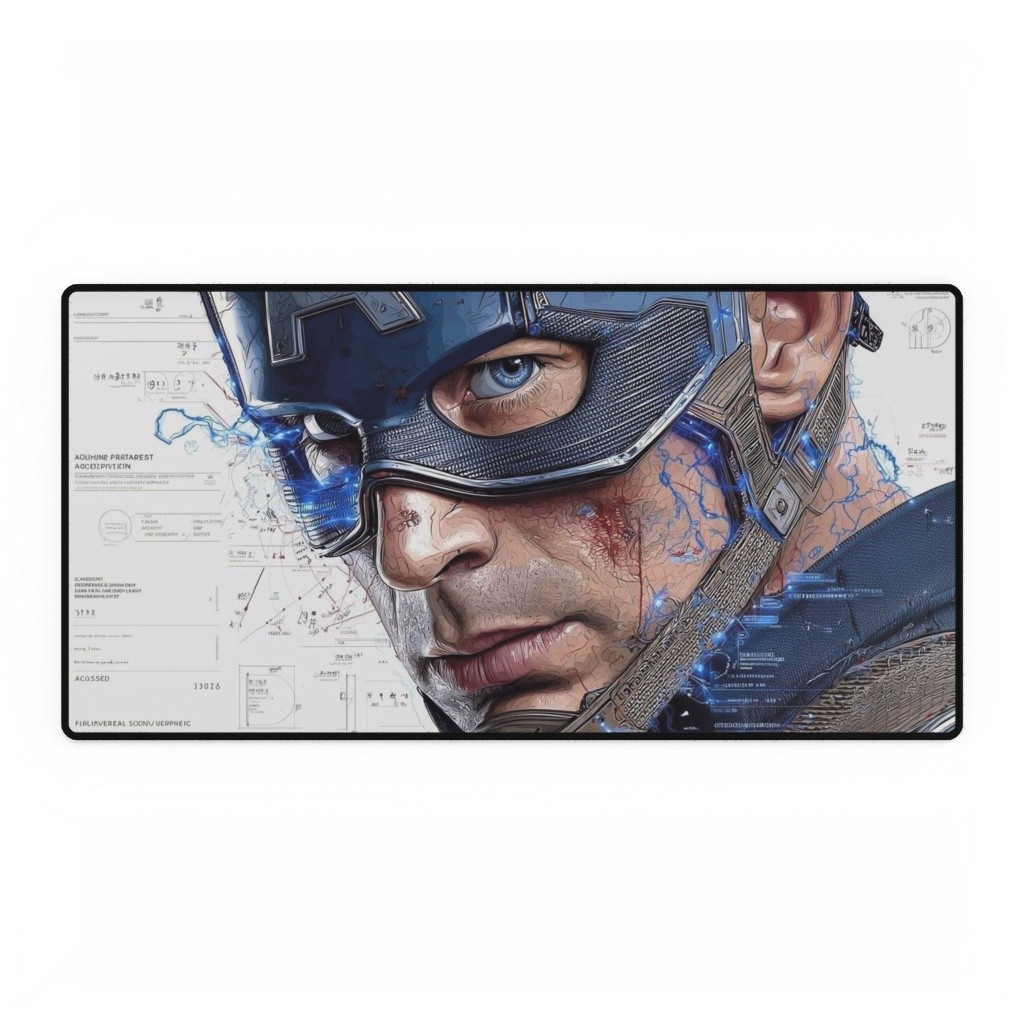 Captain America Tech Blueprint Close-Up Portrait Mouse Pad Desk Mats Marvel