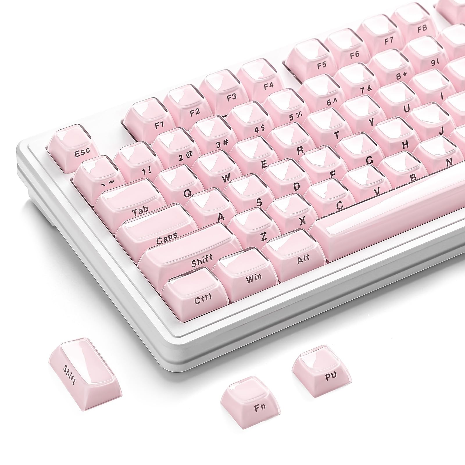 113 PCS Pink Jelly PBT Keycap Laser Etching OEM Fits 65/75/96 Percent MX