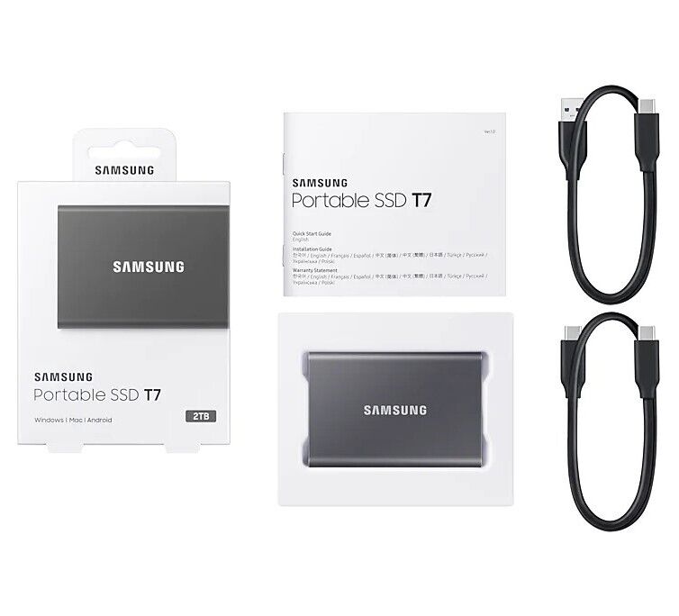 Original Samsung Portable SSD T7 2TB USB 3.2 Gen 2 Storage 1,050MB/sec MU-PC2T0