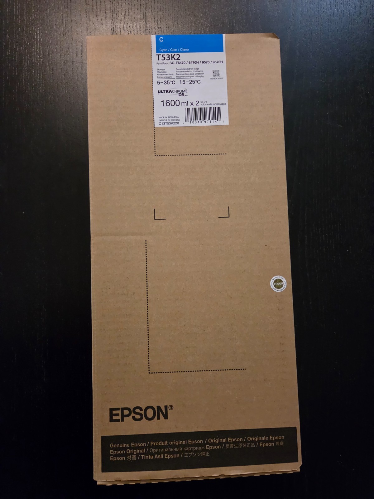 GENUINE Epson UltraChrome Dye-Sub Cyan Ink 2 x 1600ml (T53K2) for F6470/F9570