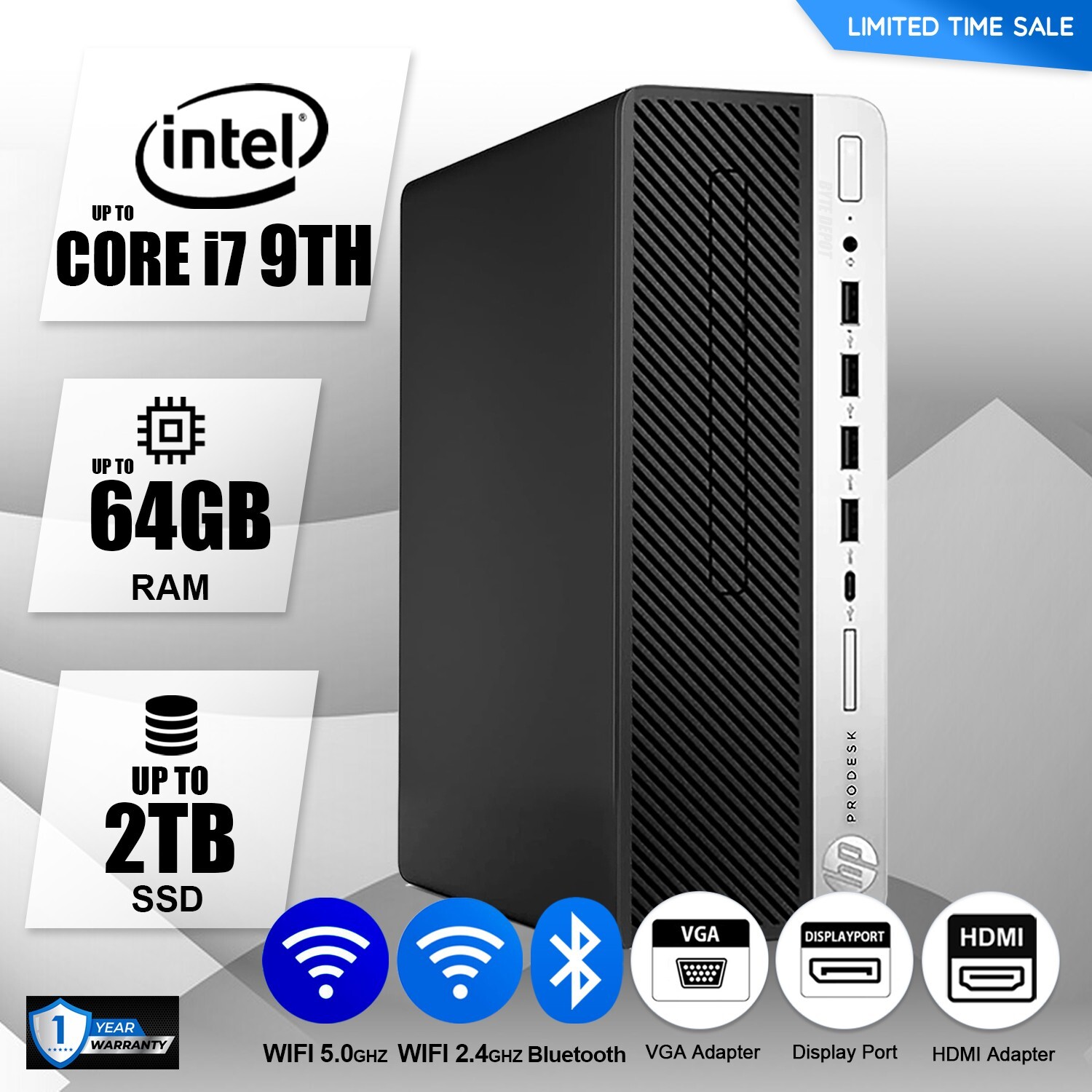HP Desktop Computer PC Up to i7 9TH, 64GB RAM, 2TB SSD,  Windows 10/11,WIFI