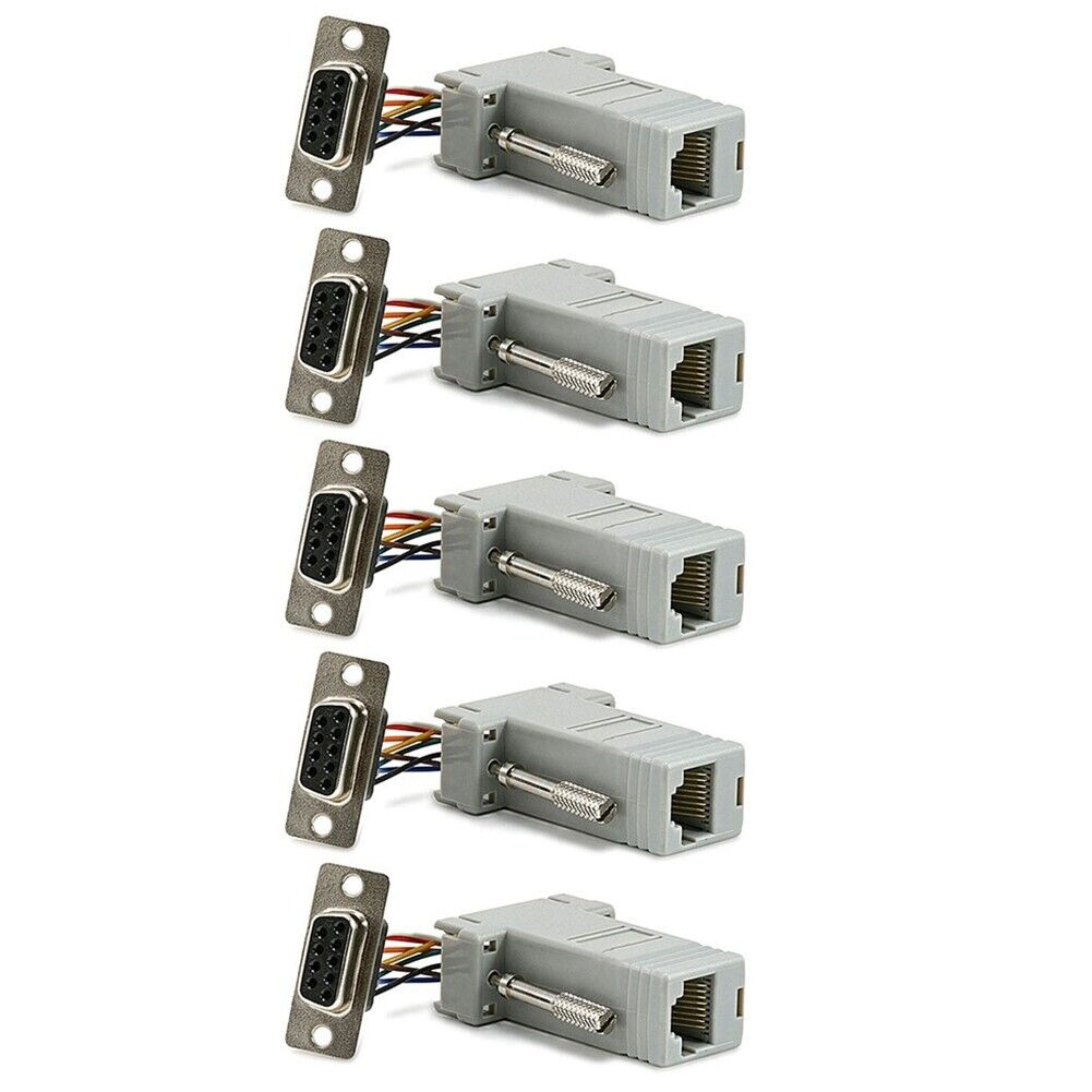 5x DB9 9-Pin Serial Female to RJ45 CAT5 8P8C Adapter Connector Extender Modular