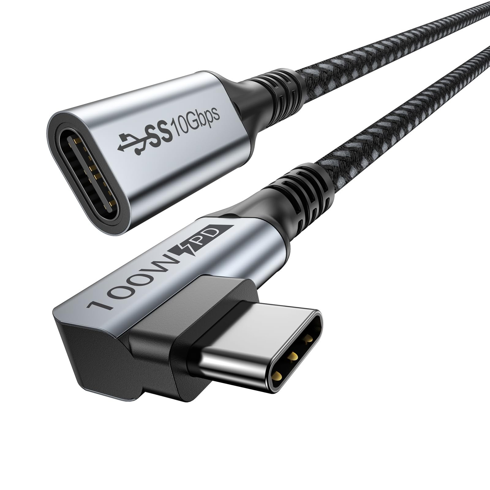URELEGAN USB C Extension Cable, USBC Right Angle Extender Cord 6 6.6FT, Grey