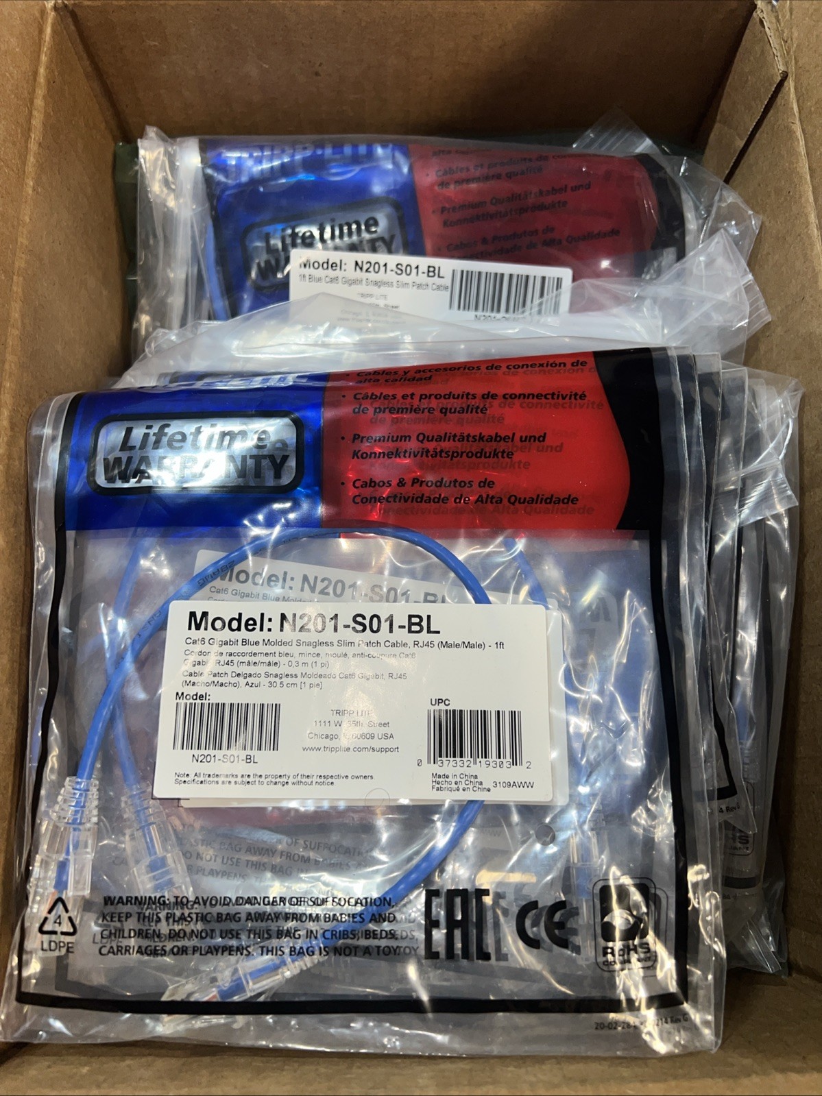 Tripp Lite Cat6 Snagless Molded Slim UTP Patch cable N201-S01-BL Lot of 50