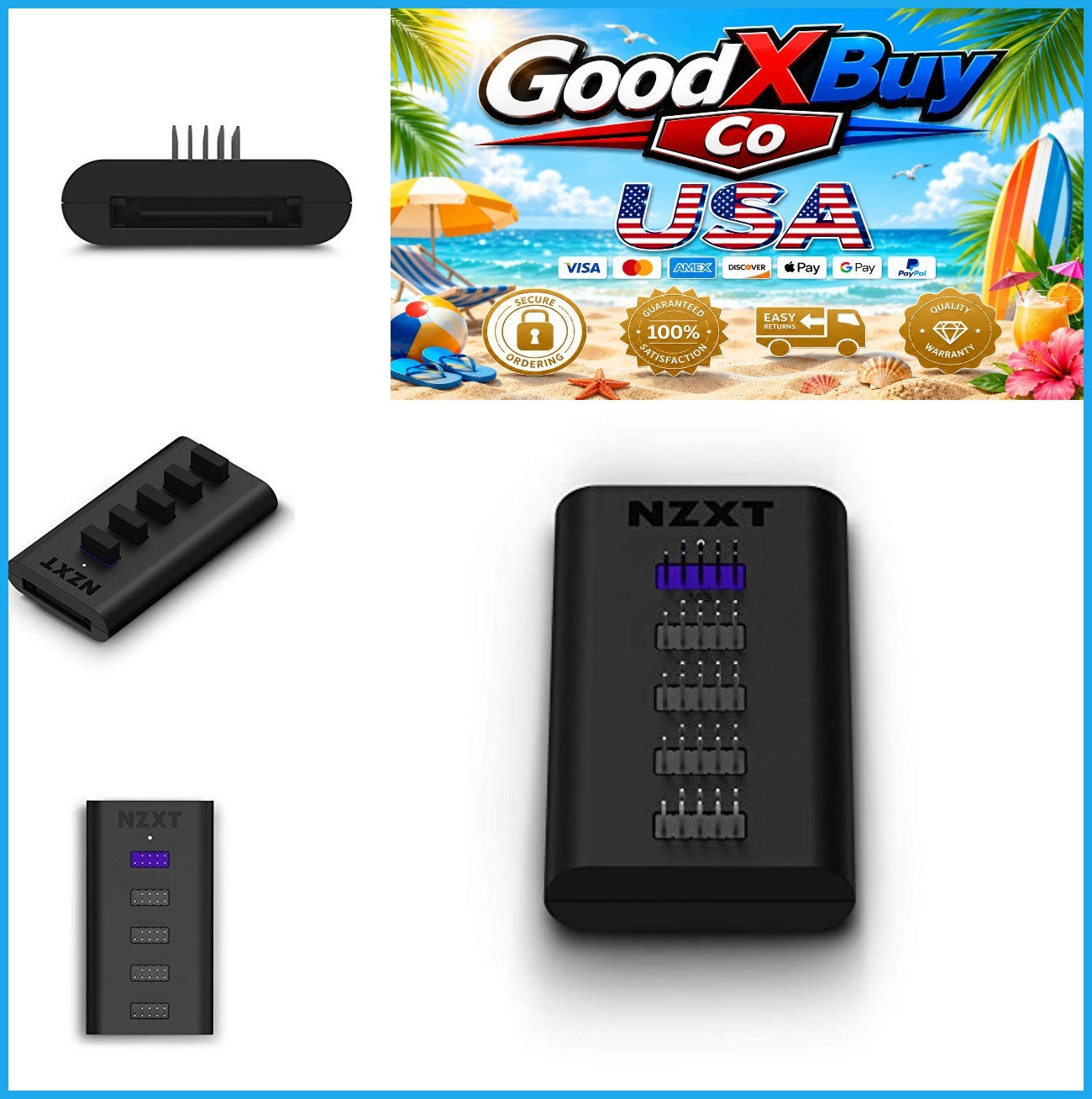 Internal USB 2.0 Hub 5 Port SATA Power Magnetic Mount For Desktop PC Black