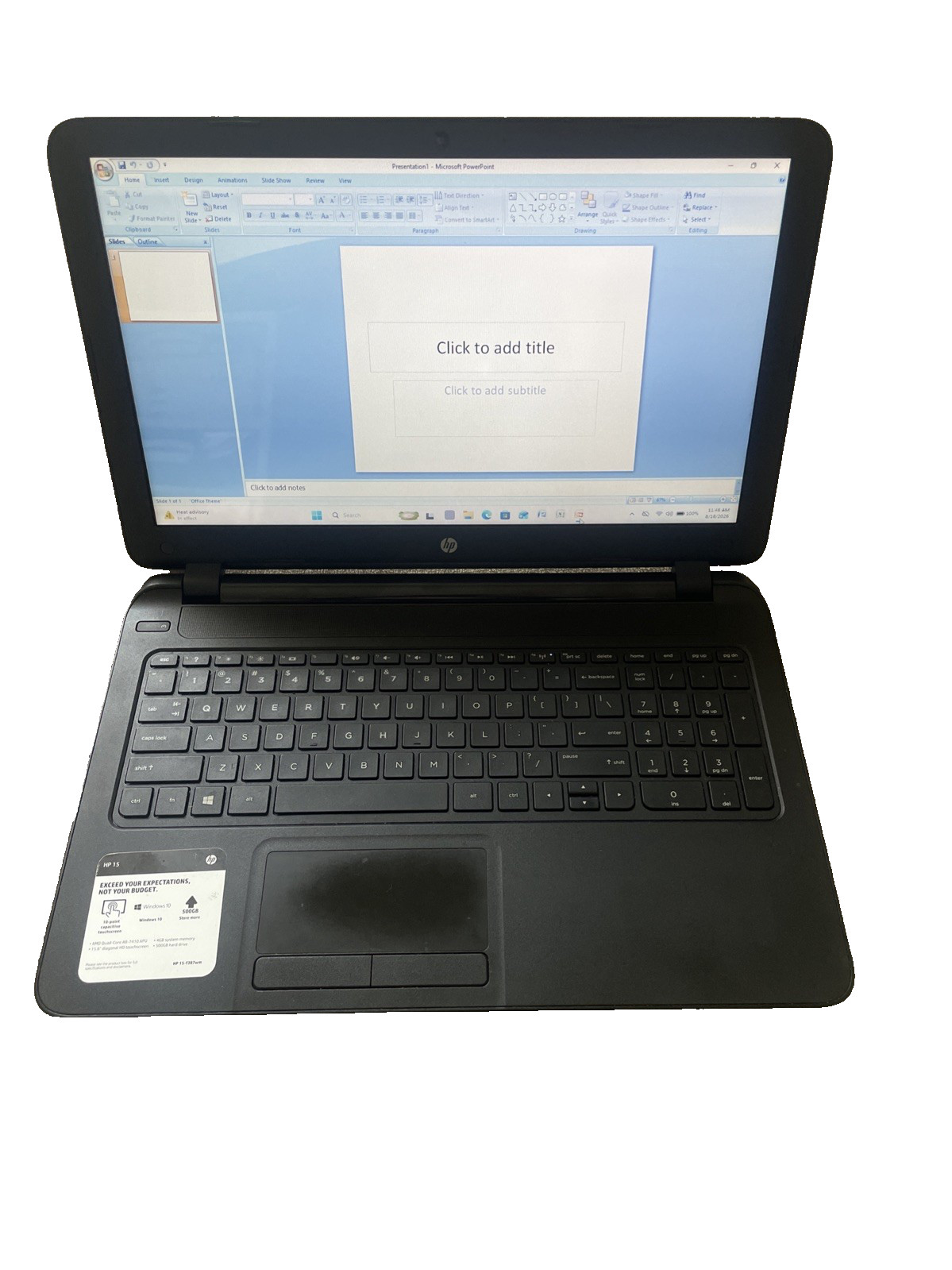 HP 15-1387wm 15.6" Touchscreen ( AMD A8 @ 2.20GHz, 8GB Ram, 500GB HDD ) Win 11