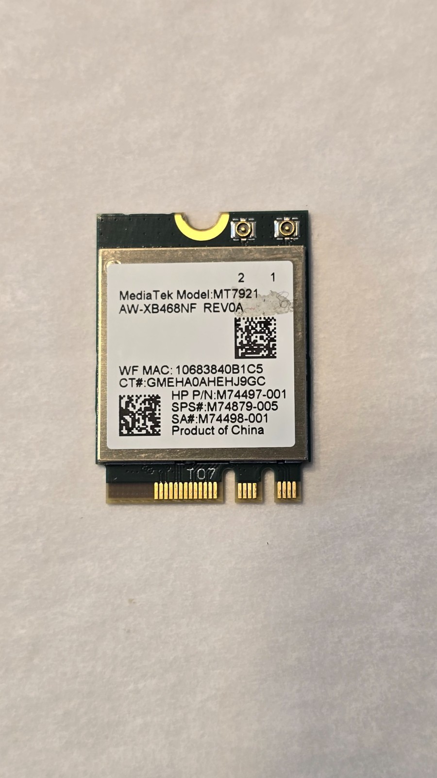 HP WLAN 6 MKT MT7921+BT 11AXM2 M74879-005 WIFI/BLUETOOTH 5.2