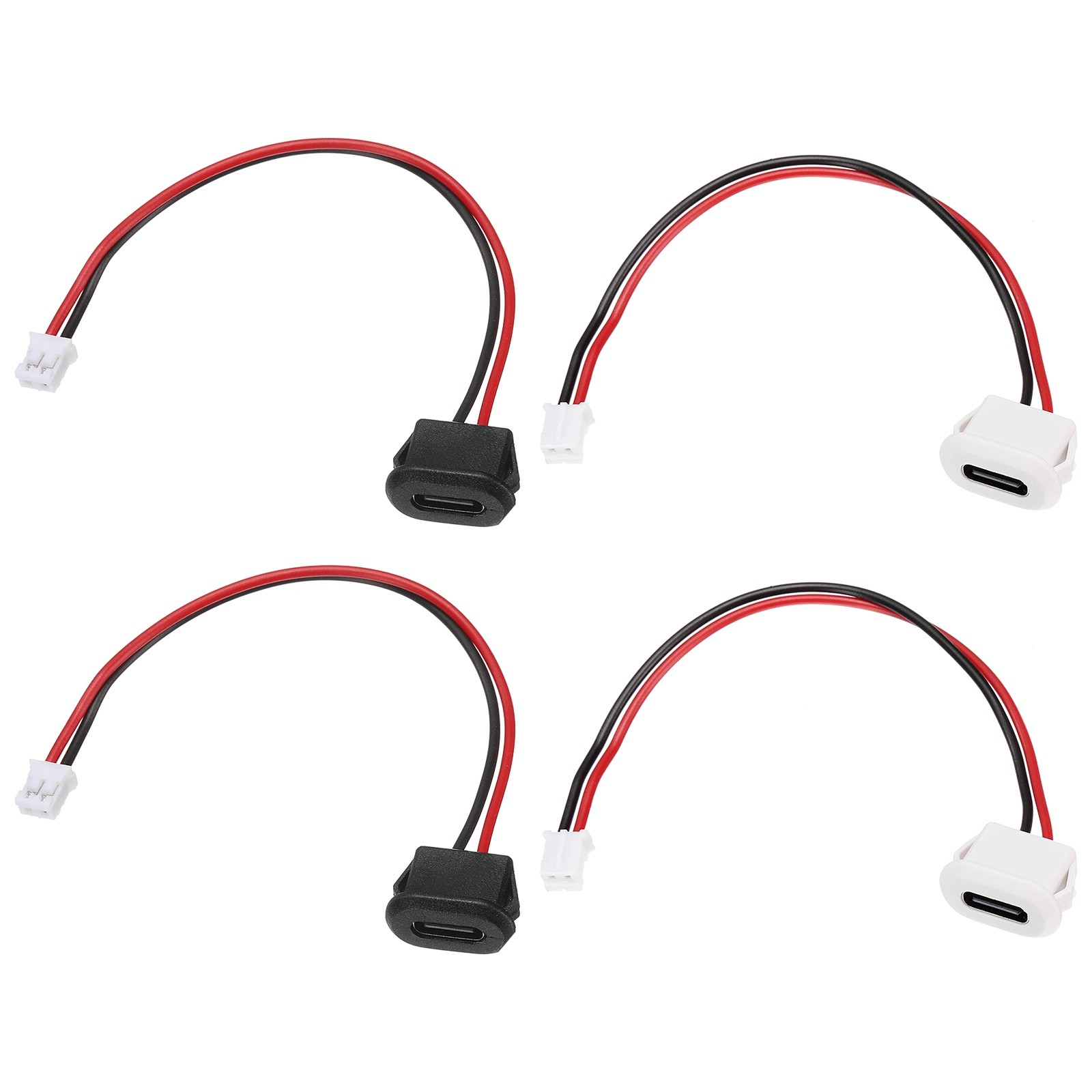 4pcs Type-C 2Pin Wire Square  USB-C Female Socket to PH2.0, Black, White