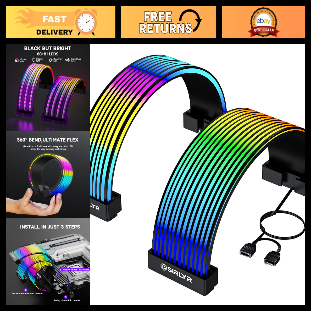 ARGB GPU/ATX Cable Sleeves - 8Pin, 12VHPWR & 24Pin - Customizable Black Sleeving